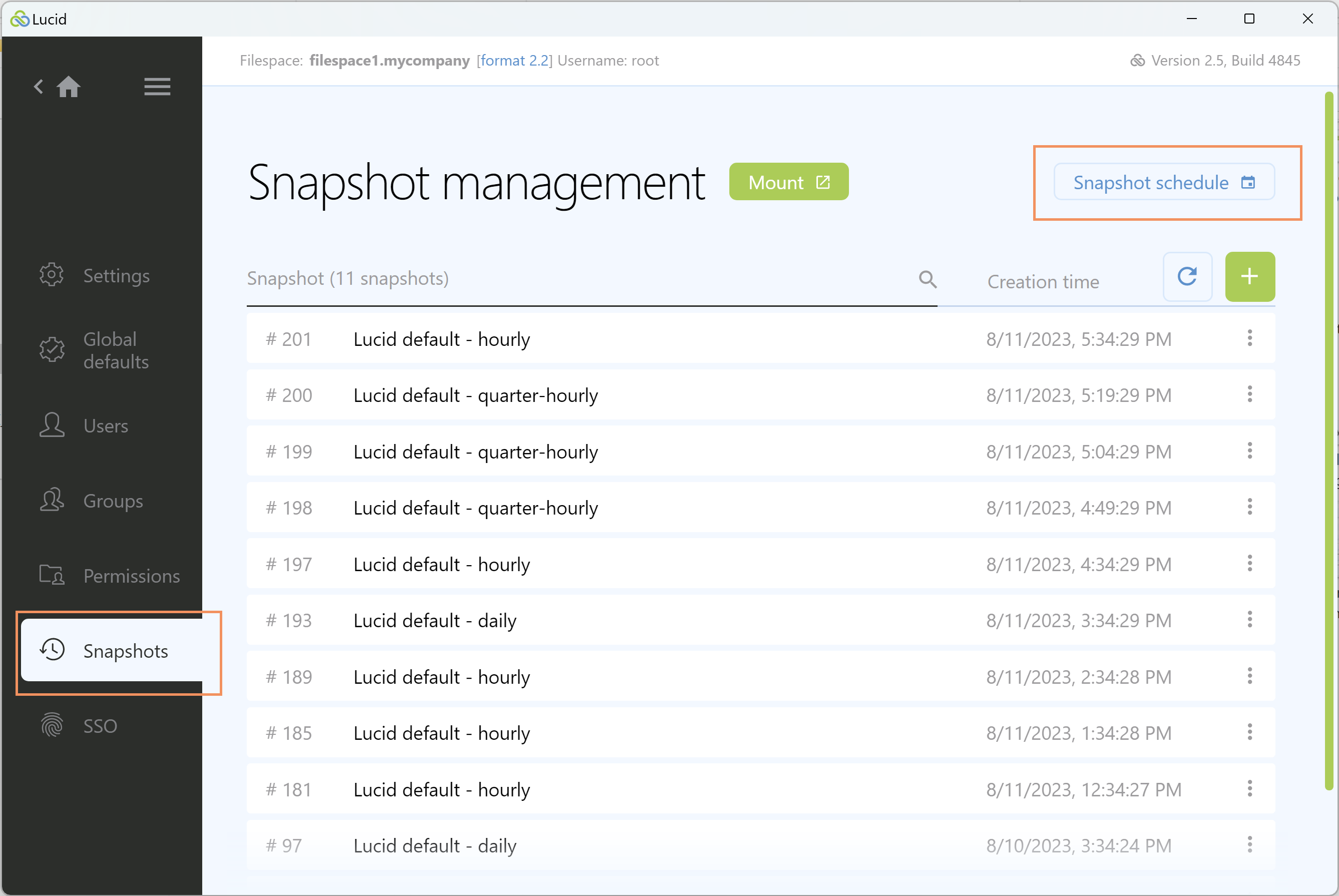 Create a Snapshot Schedule LucidLink Help Center